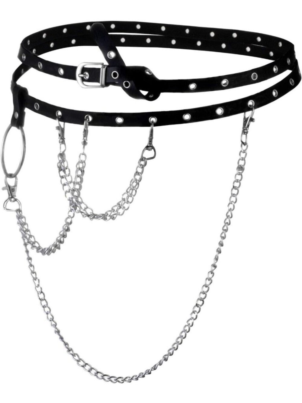 Punk Goth Wrap-Around Leather Belt with Chain - Vintage Retro Skinny Style for